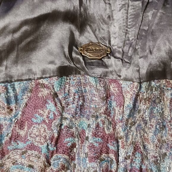 Hale Bob Silk Embellished Halter Crinkle Mini Dress in Gray & Pink Multi, Size M - Picture 9 of 16